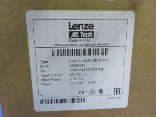 New Lenze Vfd Esv222n04txbxx1h43 3hp 400/480v 3ph 2.2kw Ccm