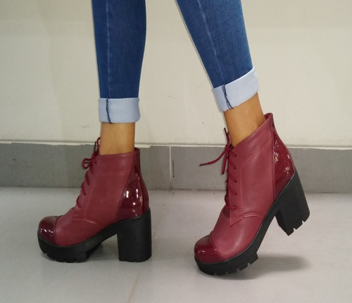 Botines Mujer Plataforma Botas Color Vino Talla 37-38