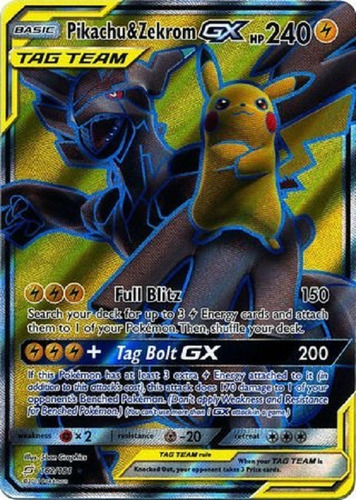 Pikachu & Zekrom Gx 162/181 Full Art Ultra Raro Pokemon Tcg