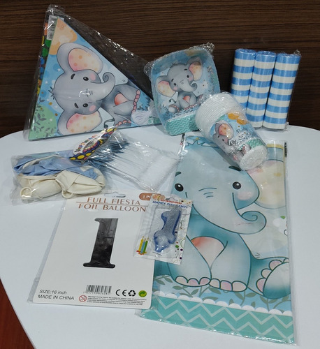 Kit Decoración Infantil Elefante, Para 12 Personas.