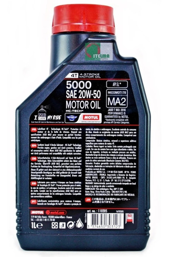 Aceite Para Moto Motul 4 Tiempos 5000 20w50 1l Semisintetic
