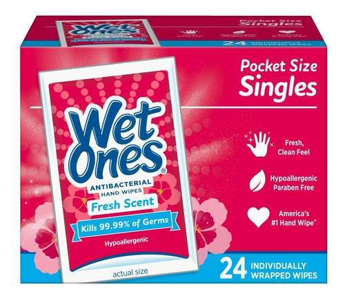 Wet Ones 24 Lenços Antibacterial Embalados Individualmente