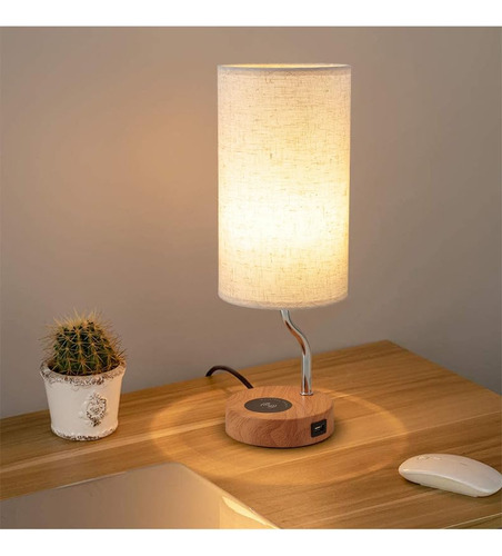 Lámpara De Mesa Timegoa Led Cargador Inalámbrico Crema