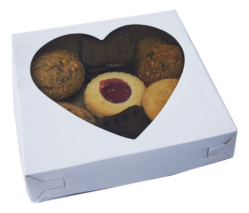 25 Cajas Blancas Con Ventana Corazon 10x10x3 Cms 1948 Blanca Ventana Corazon
