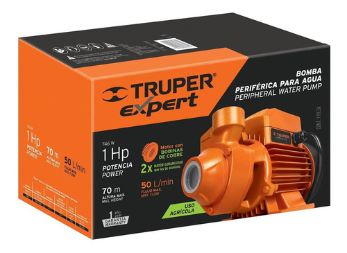 Imagen 2 de 2 de Bomba periférica Truper Expert BOAP-1 1hp color naranja 60Hz 127V
