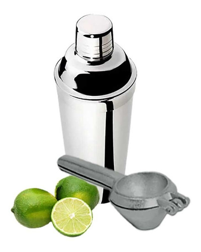 Coqueteleira Inox + Espremedor De Limão Caipirinha E Drinks