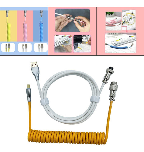 - Cabo Enrolado Usb Para Tipo C Com Plugue De Branco