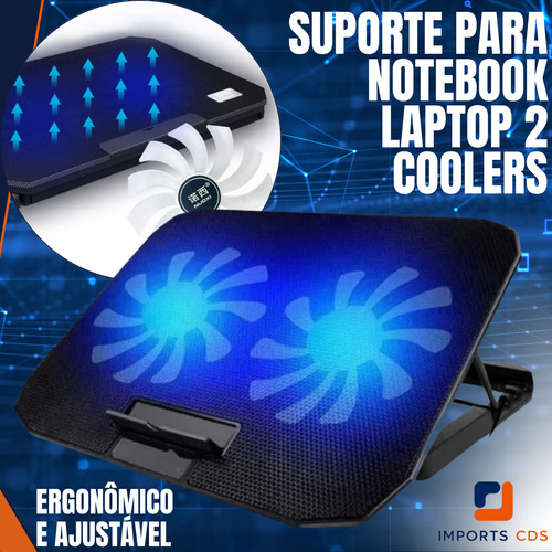 Suporte Base Notebook Imports Cds Com 2 Coolers Ventoinhas Potentes Base Refrigerada Ventilação Silenciosa Mesa Projetada Para Laptops Até 17 Polegadas Base Led Refrigerada Evita Superaquecimento