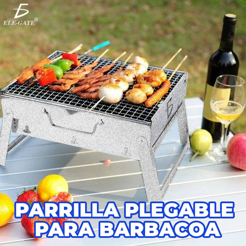 Mini Parrilla Carbón Portátil Plegable Acero Inoxidable Ele-Gate HOG.146 Color Gris 27.5 x 35 cm