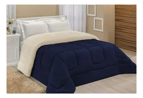 comprar Edredom Sherpa Coberdrom E Cobertor Casal Queen Grosso Cores Cor Marinho Desenho do tecido Lisa