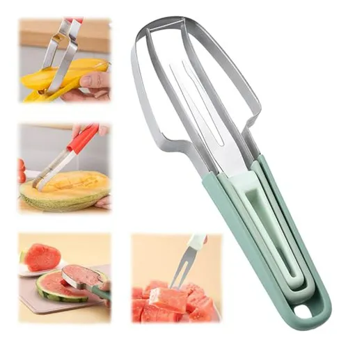 Cortador De Sandía 3 En 1: Set De Acero Inoxidable Verde