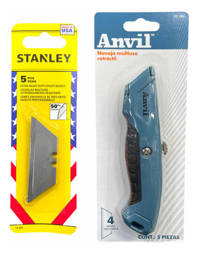 Pack Navaja Retráctil Multiusos Anvil + 5x Cuchillas Stanley