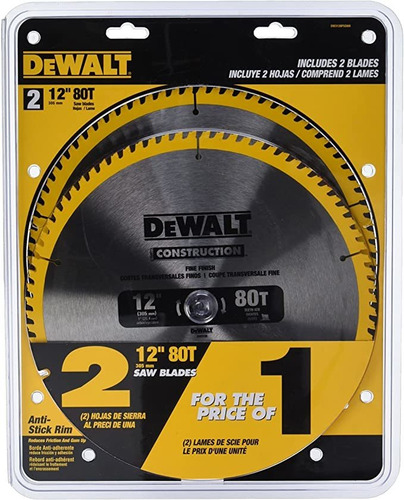 Hoja De Sierra Dewalt 80 Dientes 305 Mm Para Madera Pack 2