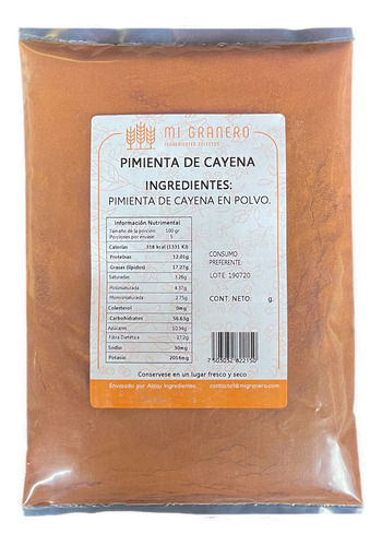 Pimienta Cayena Cayenne En Polvo Premium 250 Gramos