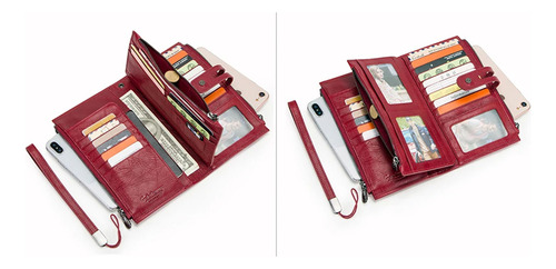 Contacts Cartera Cuero Genuino Mujer Billetera Demano Larga