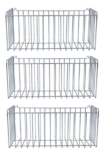 Kit 3 Cesto Aramado Fruteira De Parede Sem Divisória N5 Aço