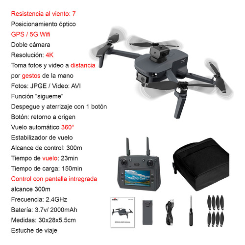 Drone Vak W7 Gps Wifi Control Con Pantalla Cámara