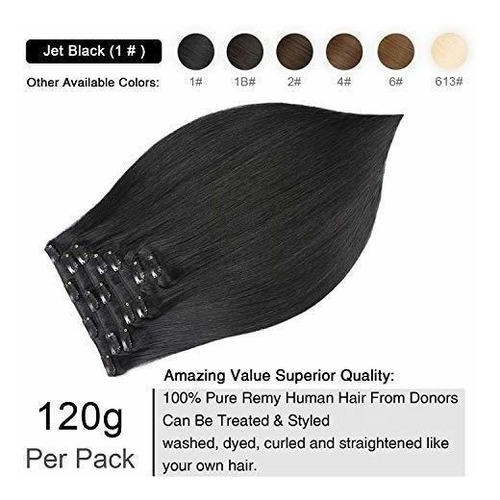 Extensiones De Cabello Natural N1 Negro Azabache 40.6cm Clip