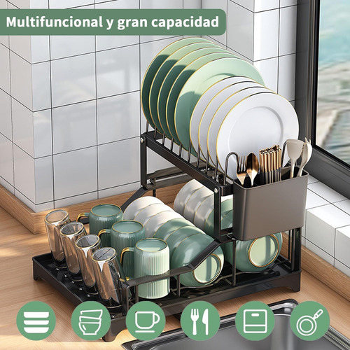 Escurridor Cubiertos Con Desagüe, Escurreplatos De 2 Niveles