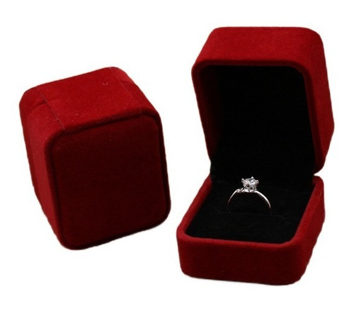 Imagen 1 de 6 de Set 2 Cajas De Terciopelo Anillo Aros Joyas Burdeo 6x5x5cm
