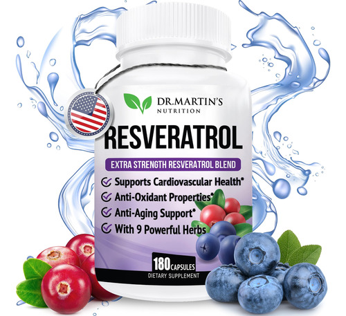 Resveratrol 100 % Puro Extra Fuerte De 1200 Mg, 180 Cpsulas