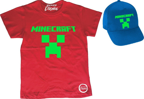 Polera De Niño Minecraft Clasico + Jockey Azul