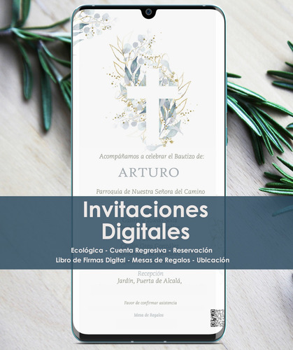 Invitación Digital Bautizo Niño Azul Claro