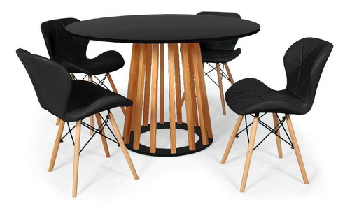 Mesa Jantar Talia Amadeirada Preta 120cm + 4 Cadeiras Slim Cor Preto