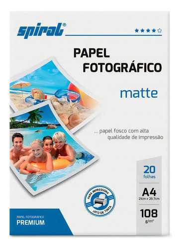 Papel Fotográfico A4 108g Matte Paper M108-50 Spiral 50 Fl Cor Branco