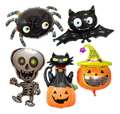 Kit Globos Halloween Araña Calavera Murciélago Calabaza