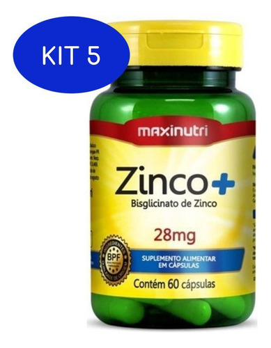 Kit 5 Zinco+ 60 Cápsulas Maxinutri