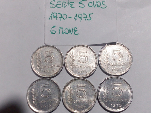 Monedas Argentina. 5 Centavos Década 70. Lote X 6