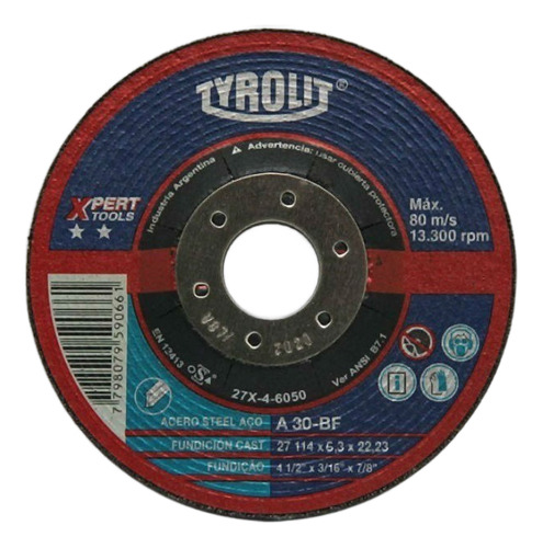 Disco Desbaste Tyrolit  Xpert De 114 X 6,35 Mm Gramabi Amoladora 4 1/2 Deprimido 115x6,3 Hierro 114x6,3 Metal Inoxidable