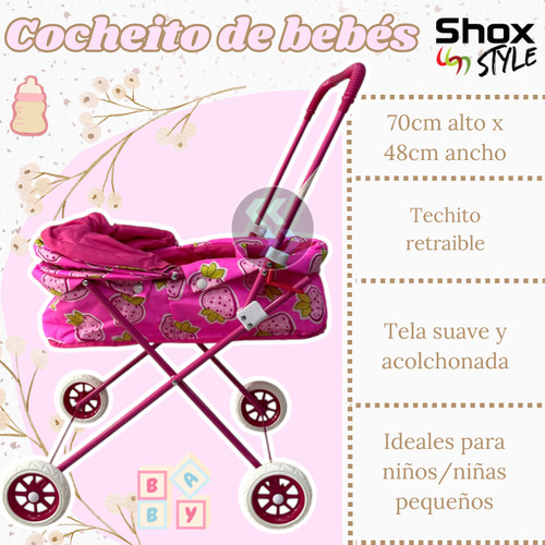 Cochecito Moises Muñecas Carrito Bebes Bebote Plegable Metal Color Rosa