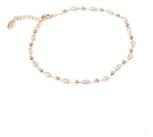 Pulsera Tobillera Esferas Y Perlas 3mm Ajustable Chapa 18k Largo 23 Cm