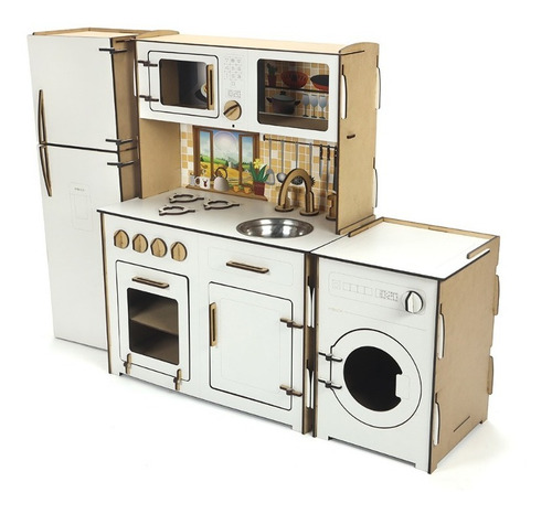 Imagen 4 de 10 de Cocina De Madera Con Heladera Y Lavarropas Infantil Cocinita