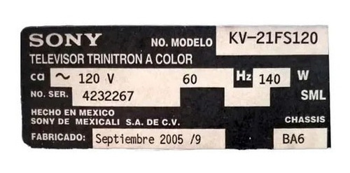 Imagen 4 de 4 de Tv Sony Wega Trinitron Kv-21fs120 Tvs