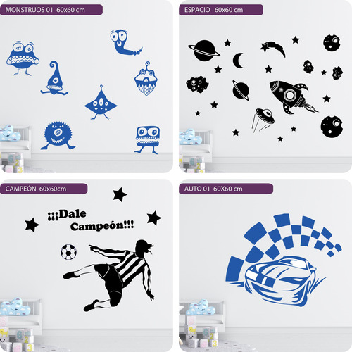 Vinilo Decorativo Infantil Monstruos Futbol Auto Galaxia