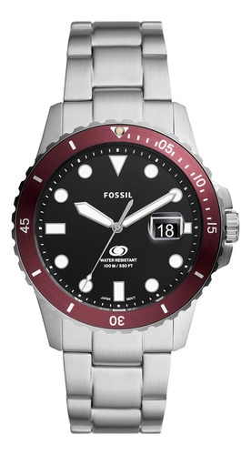 Reloj Hombre Fossil Fs6013 Fossil Blue Color De La Correa Plateado Color Del Bisel Rojo Color Del Fondo Negro