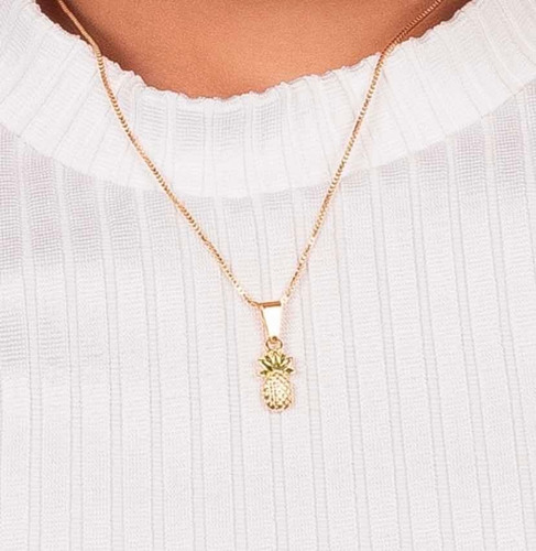 Colar Infantil Abacaxi C/brinco Semijoia Banhado Ouro 18k Cor Dourado