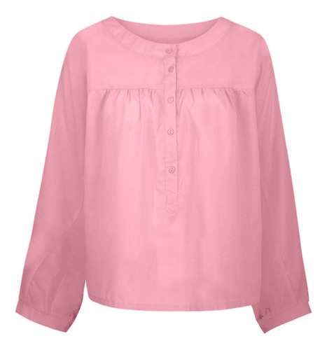 Blusa Cómoda De Manga Larga Con Botones Abiertos Para Mujer