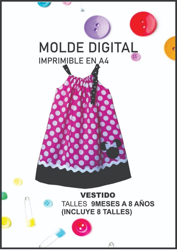 Molde Digital Vestido Bebe Y Niña Talles 9meses A 8 Años