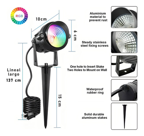 Lamparas Leds Para Jardin Luz Remoto 20 Modos Rgb 15w 2 Pzas