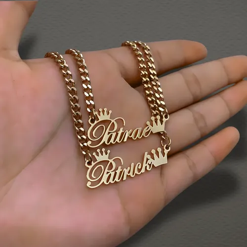 Collar Para Mujer Nombre Personalizado Corona Cadena Cubana