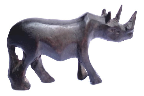 Rinoceronte Pequeña Antigua Talla En Madera 10x5x2cm África 