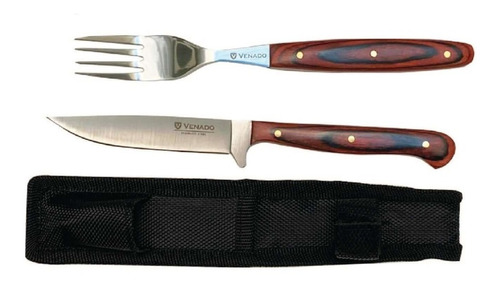 Set Cuchillo Y Tenedor Venado Acero Inox 420 Funda Español.