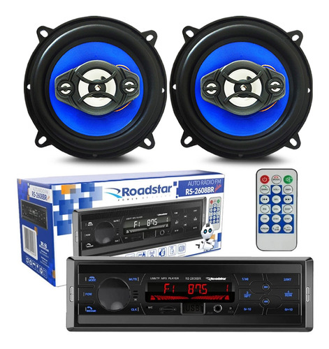 Kit Alto Falante 5 Pol + Toca Radio Carro Mp3 Player Usb Fm