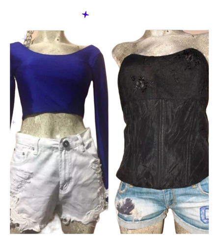  Duo Blusa Strapless Lentejuelas + Short Encaje Detalle 