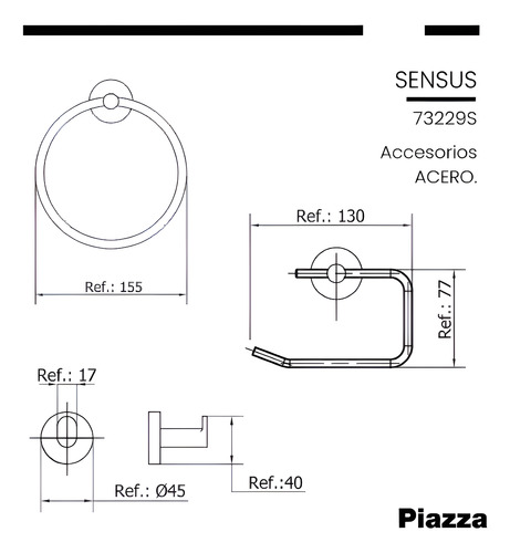 Set Accesorios Baño Piazza Sensus 6 Piezas Acero
