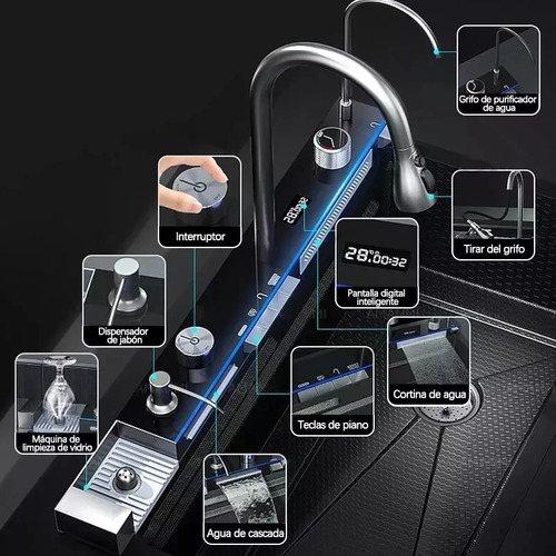 Combo Lavaplato Empotrado Cascada 80x45x22cm Pantalla Led